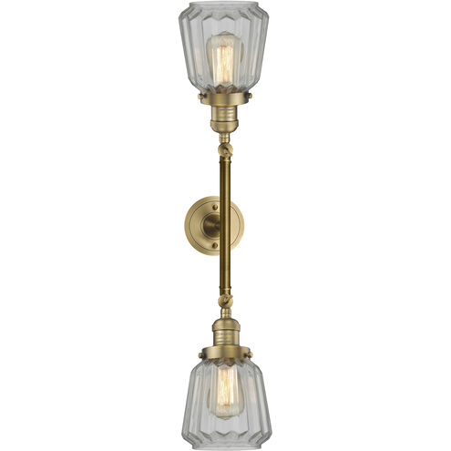 Franklin Restoration Chatham 2 Light 16 inch Brushed Brass Bath Vanity Light Wall Light in Clear Glass, Franklin Restoration