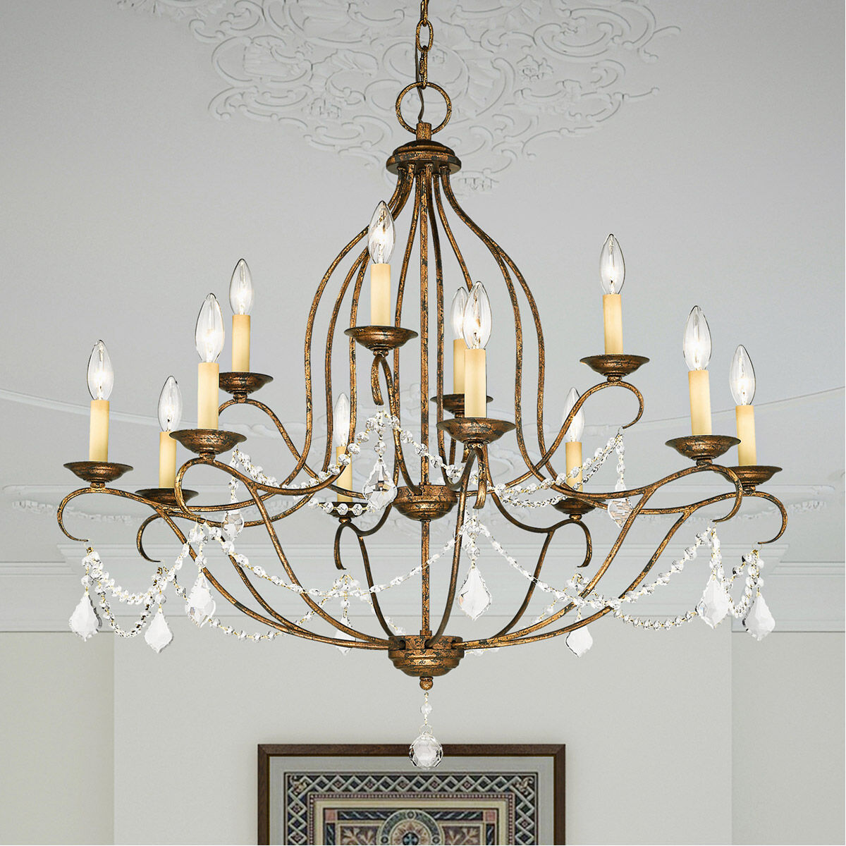 Chesterfield 12 Light 34 inch Hand Applied Venetian Golden Bronze Chandelier Ceiling Light