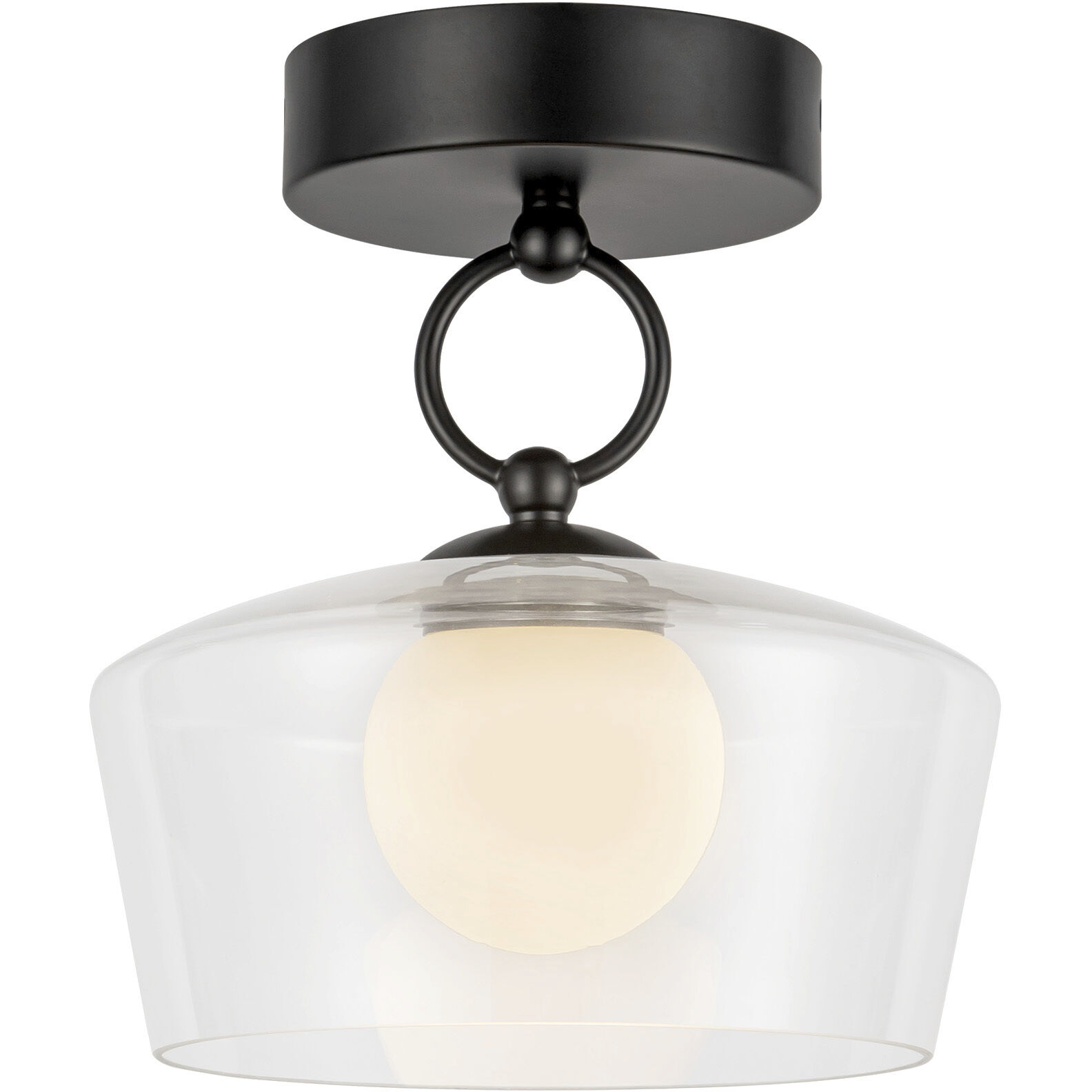 Alora Mood Leota LED 8 inch Matte Black/Clear Glass Semi-Flush Mount Ceiling Light