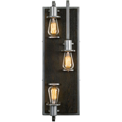 Lofty 3 Light 8 inch Steel and Faux Zebrawood Wall Sconce Wall Light in Faux Zebrawood and Steel