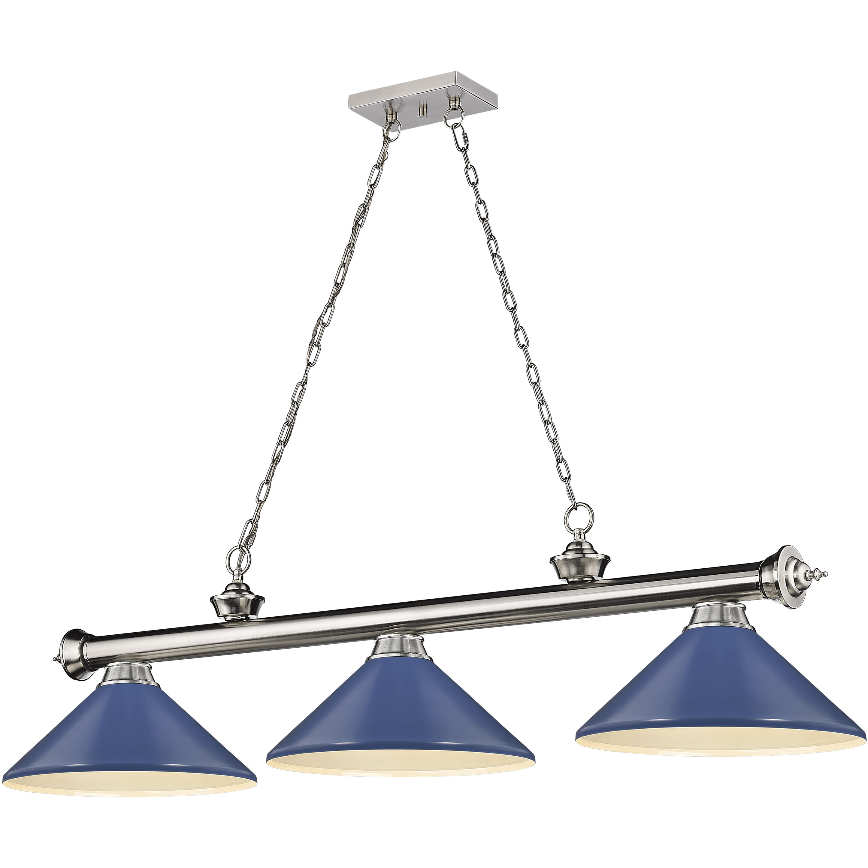 Cordon 3 Light 58 inch Brushed Nickel Billiard Ceiling Light in Navy Blue Steel