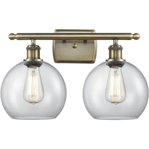 Ballston Athens 2 Light 16 inch Antique Brass Bath Vanity Light Wall Light in Incandescent, Clear Glass, Ballston