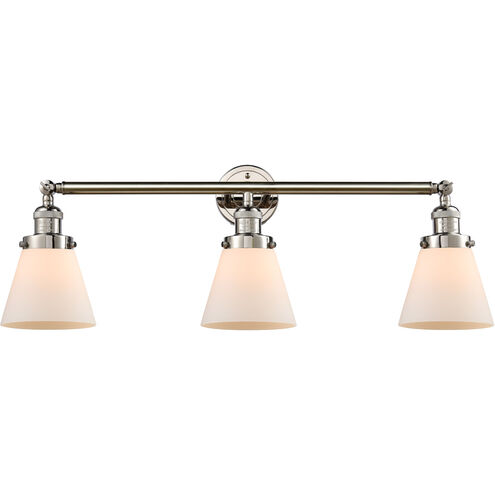 Franklin Restoration Small Cone LED 30 inch Polished Nickel Bath Vanity Light Wall Light in Matte White Glass, Franklin Restoration
