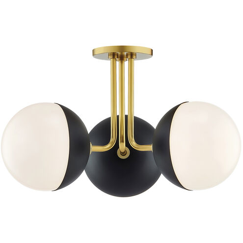 Renee 3 Light 20 inch Aged Brass / Black Semi Flush Ceiling Light in Aged Brass and Black