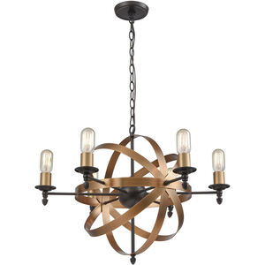 Kingston 6 Light 27 inch Oil Rubbed Bronze with Brushed Antique Brass Chandelier Ceiling Light