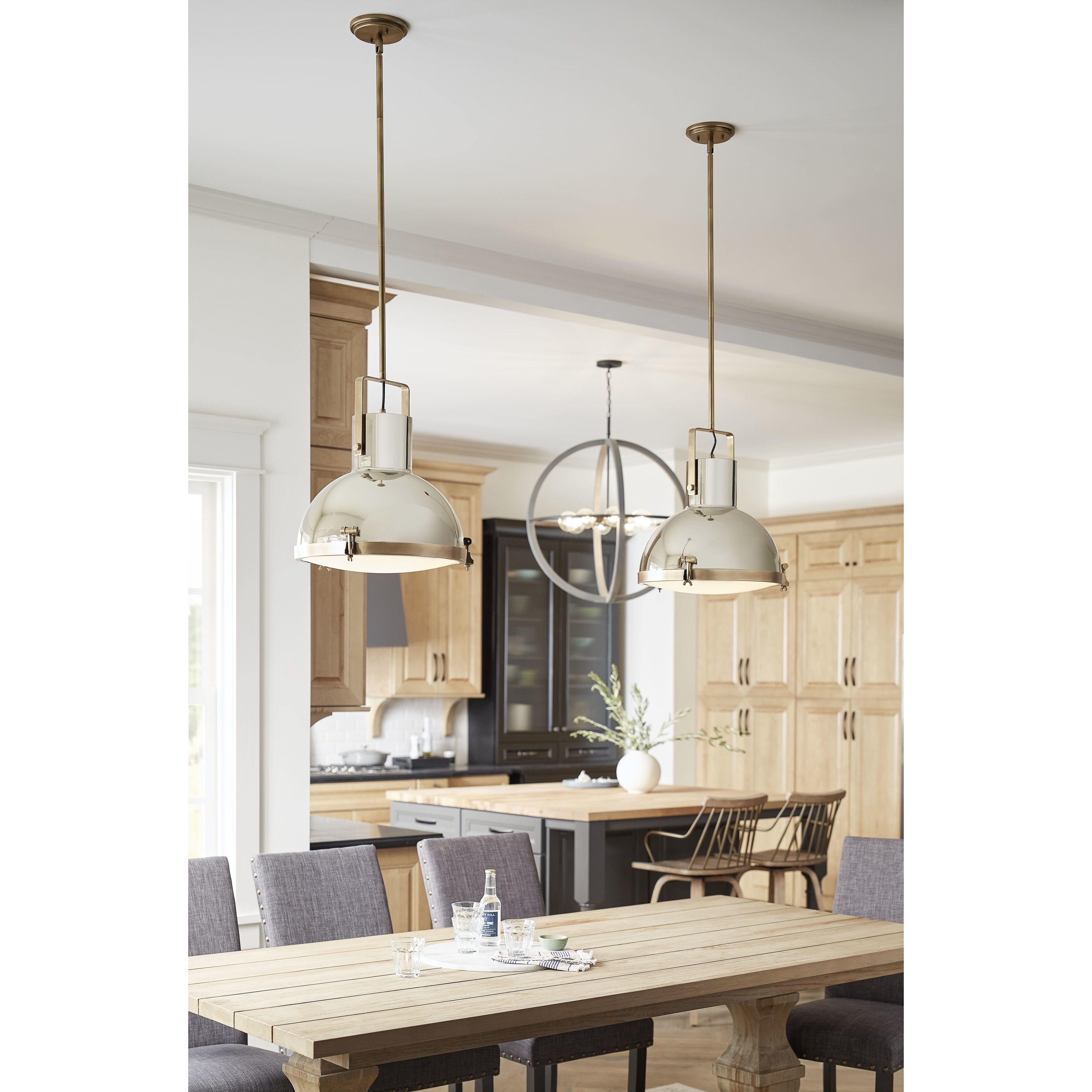 Nautique 1 Light 18 inch Heritage Brass with Polished Nickel Indoor Pendant Ceiling Light in White, Heritage Brass / Polished Nickel