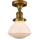 Franklin Restoration Olean 1 Light 7 inch Brushed Brass Semi-Flush Mount Ceiling Light in Matte White Glass, Franklin Restoration