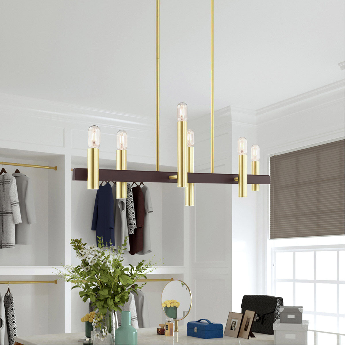 Helsinki 6 Light 8.25 inch Satin Brass with Bronze Accents Chandelier Ceiling Light