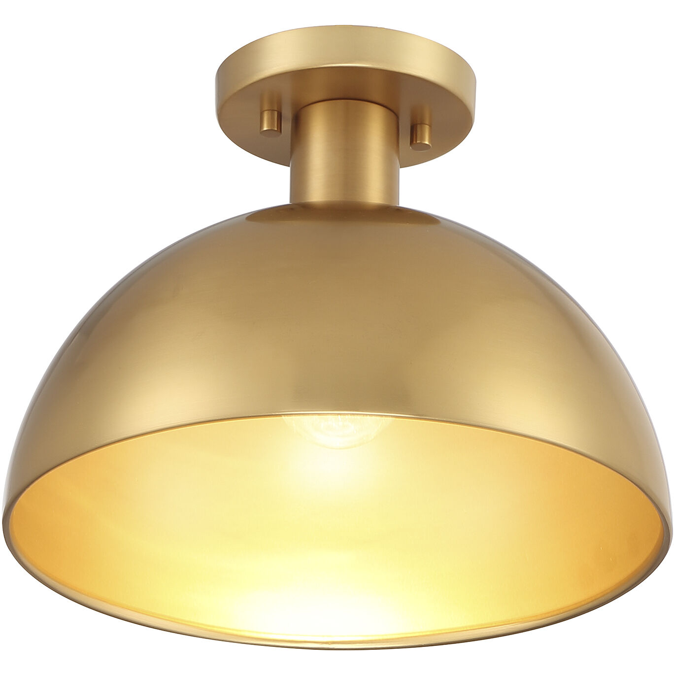 Vintage 1 Light 12 inch Natural Brass Semi-Flush Ceiling Light