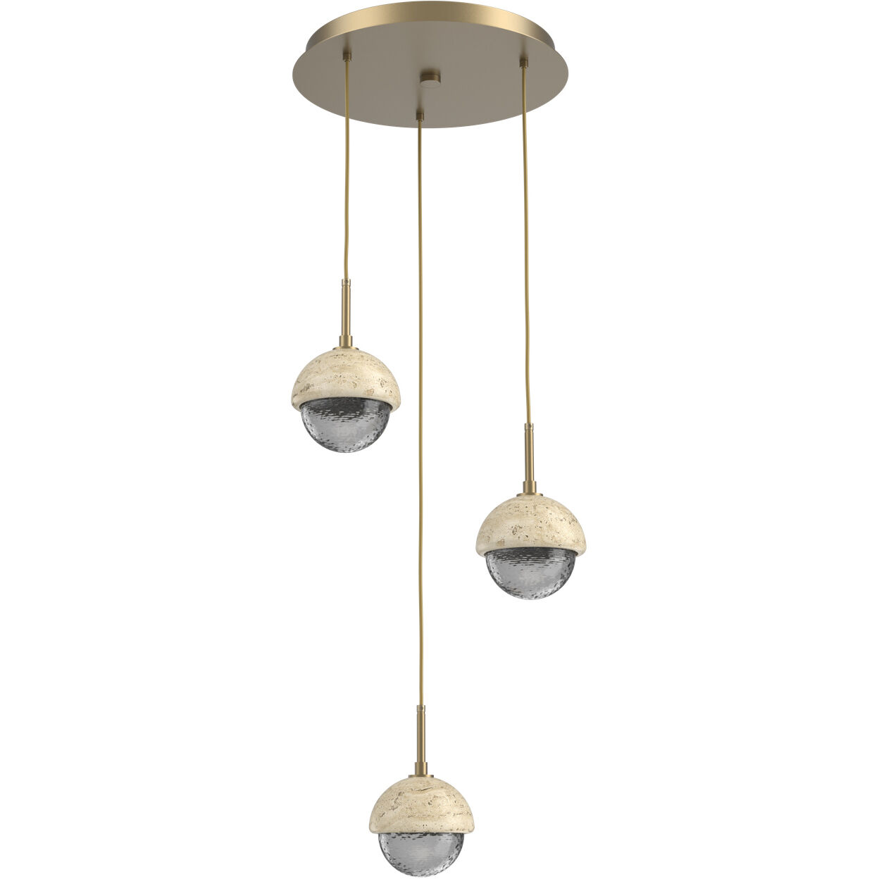 Cabochon LED Gilded Brass with Travertine Stone Pendant Chandelier Ceiling Light in Smoke, 2700K LED