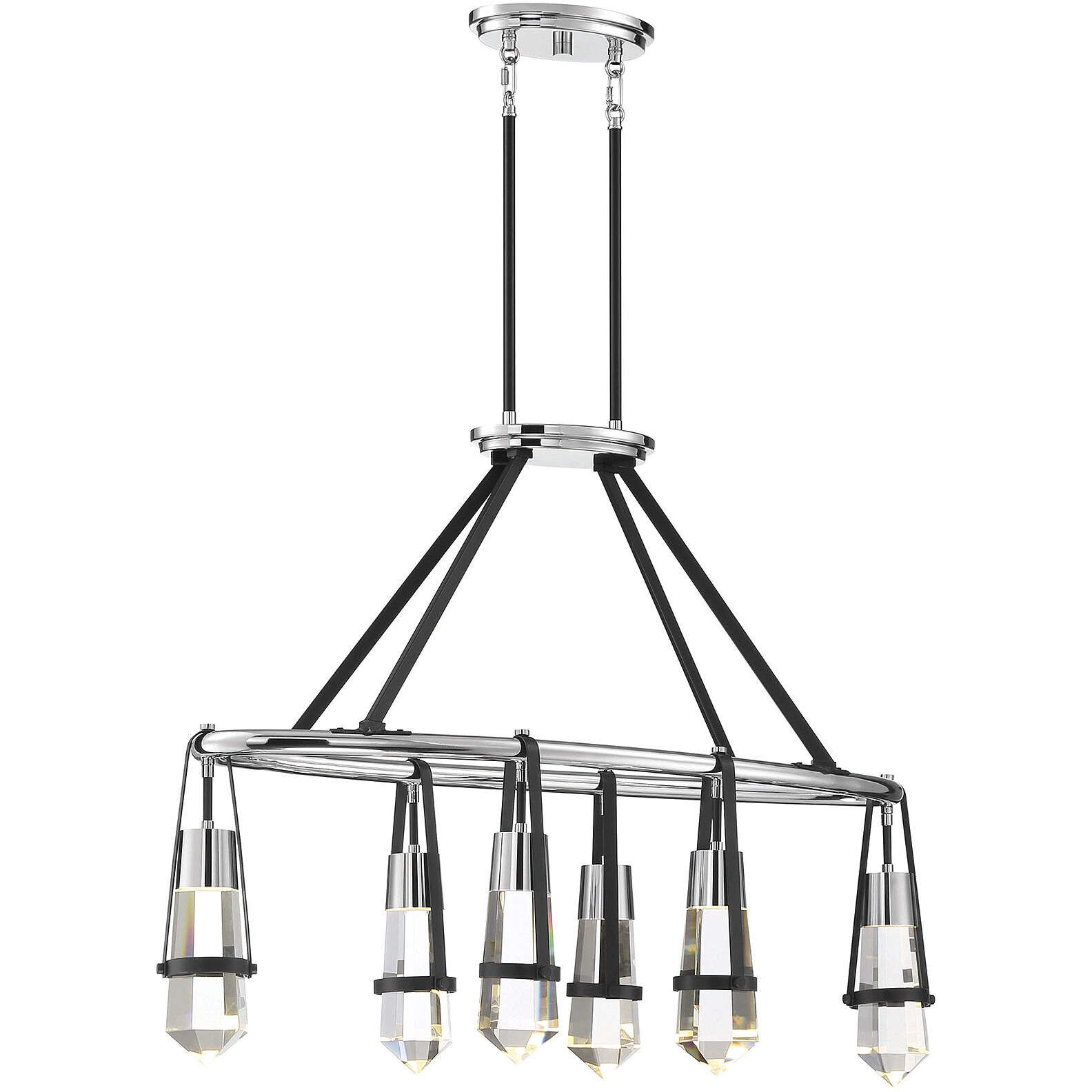 Denali LED 36 inch Matte Black with Polished Chrome Accents Linear Chandelier Ceiling Light