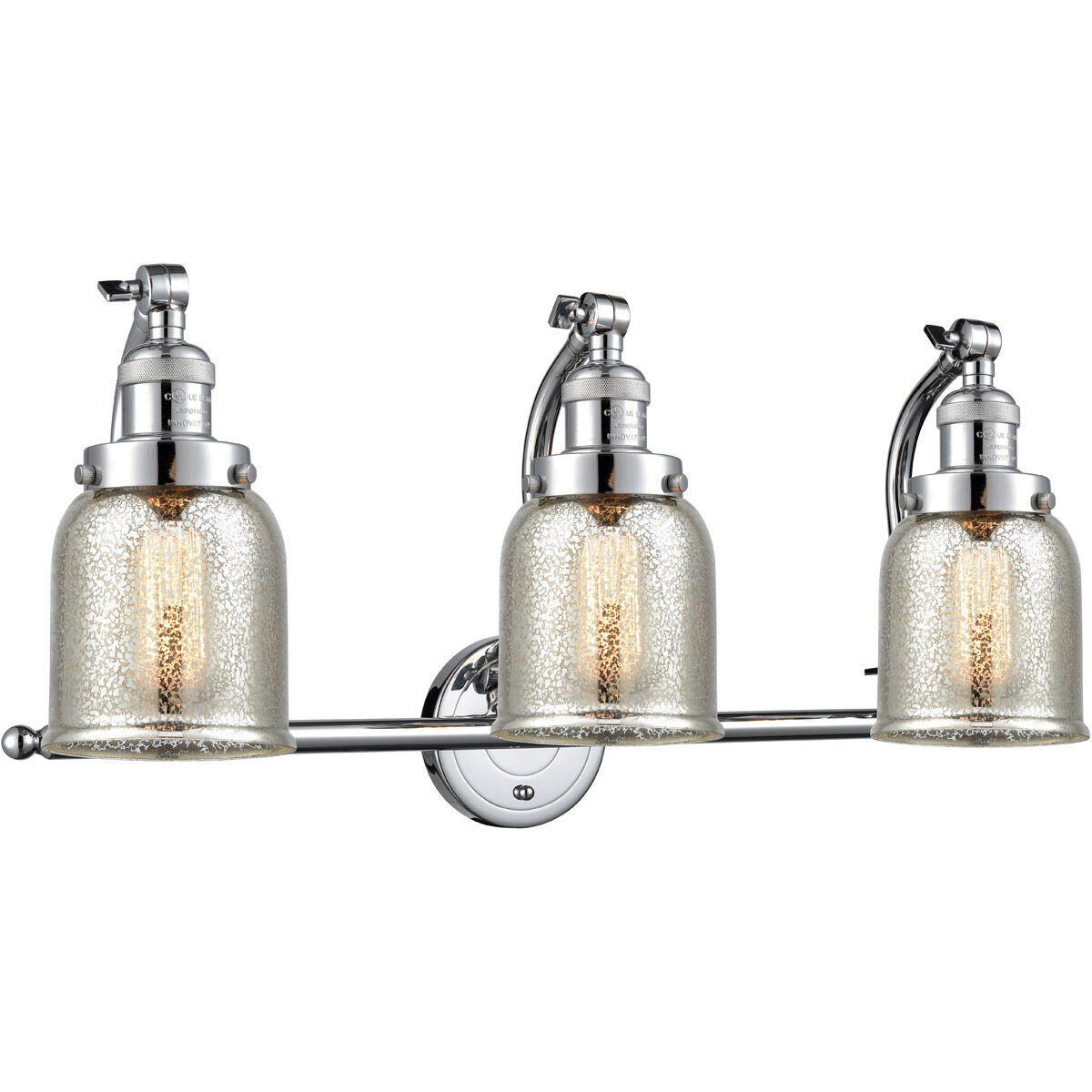 Franklin Restoration Small Bell 3 Light 28 inch Polished Chrome Bath Vanity Light Wall Light in Silver Plated Mercury Glass, Franklin Restoration