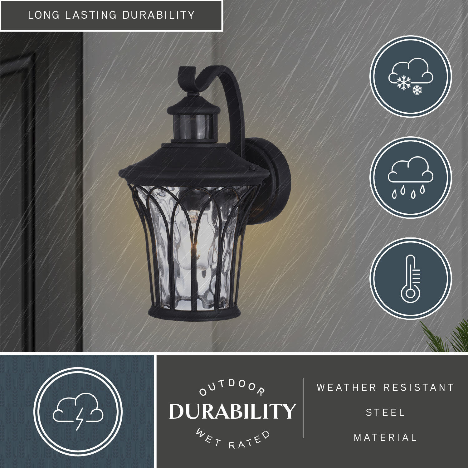 Abigail Textured Black Outdoor Motion Sensor