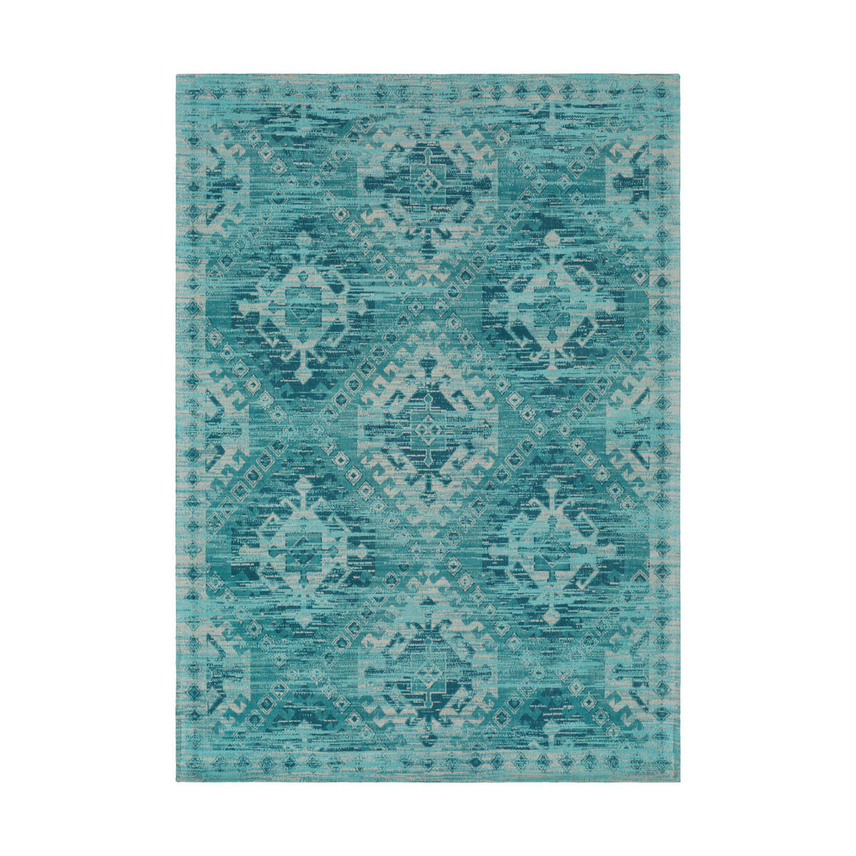 Amsterdam 36 X 24 inch Aqua/Teal/Ivory Rugs, Cotton
