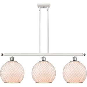 Ballston Large Farmhouse Chicken Wire 3 Light 36 inch White and Polished Chrome Island Light Ceiling Light in White Glass with Nickel Wire, Ballston