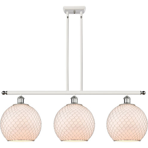 Ballston Large Farmhouse Chicken Wire 3 Light 36 inch White and Polished Chrome Island Light Ceiling Light, Ballston