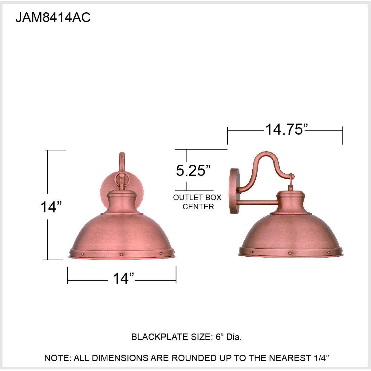 Jameson 1 Light 14 inch Aged Copper Outdoor Wall Lantern