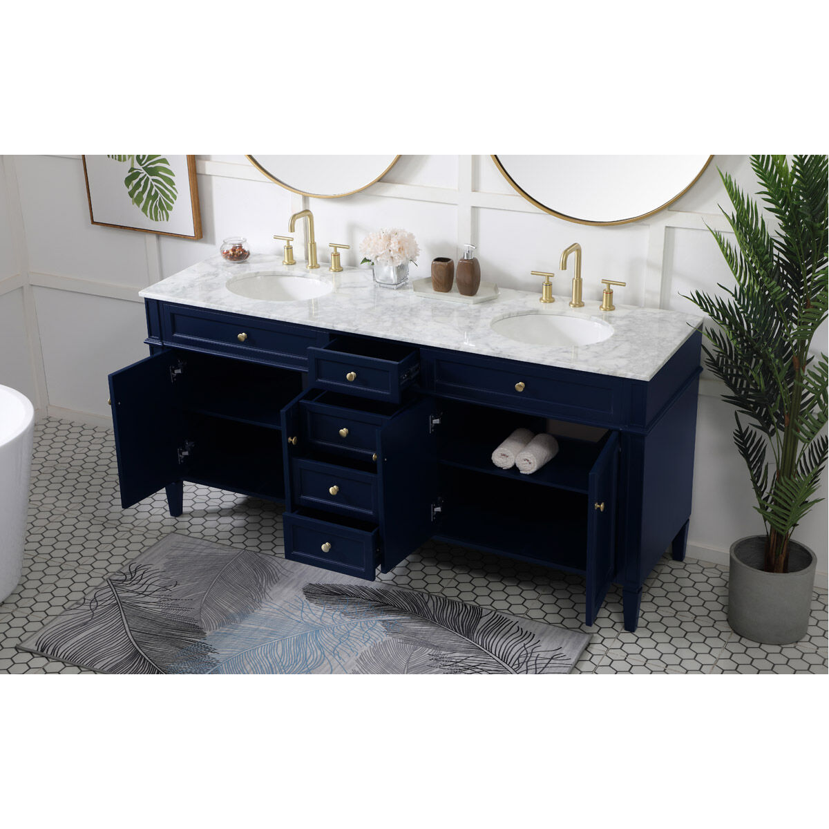 Park Avenue 72 X 21.5 X 35 inch Blue Vanity Sink Set