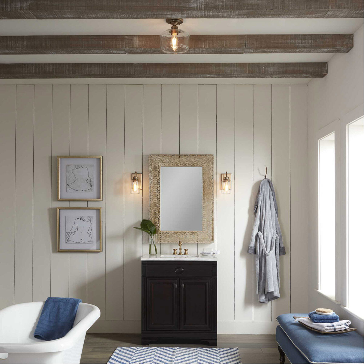 Aiken 1 Light 9 inch Vintage Brass Flush Mount Ceiling Light