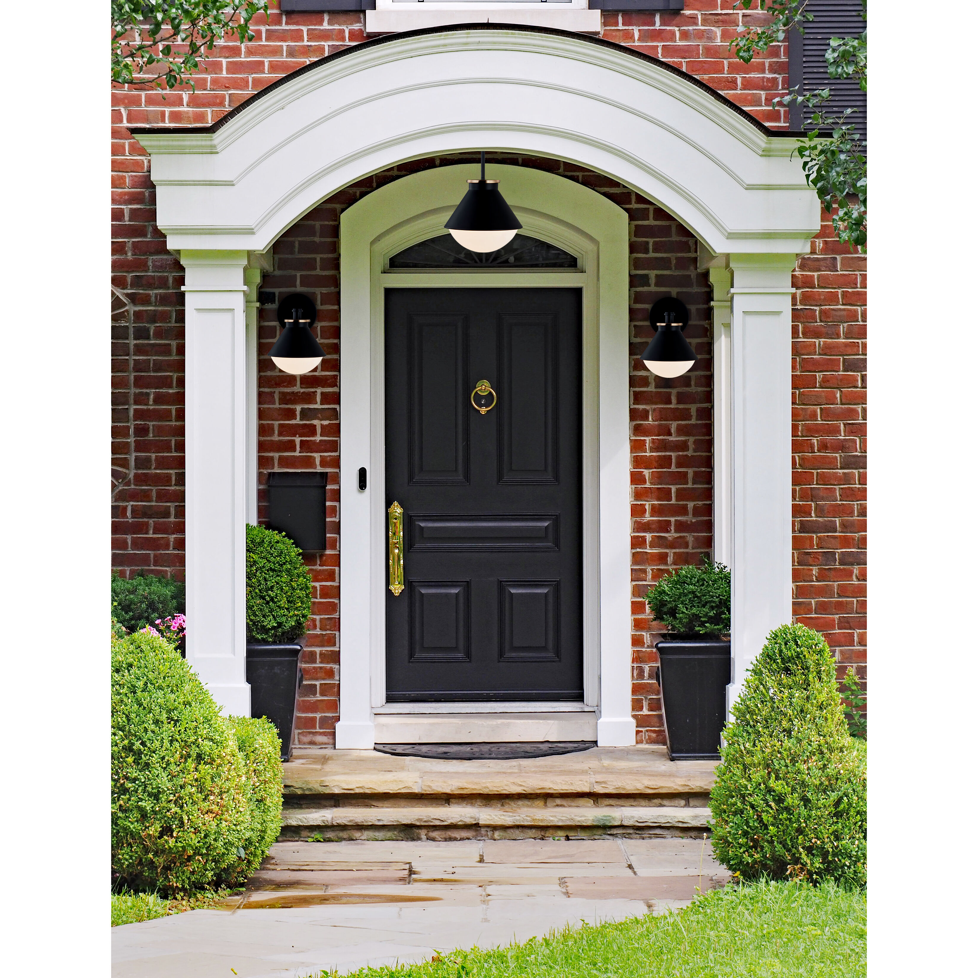 Fusion Collection 1 Light 10 inch Matte Black with Brass Ring Outdoor Pendant, Ravelle Family