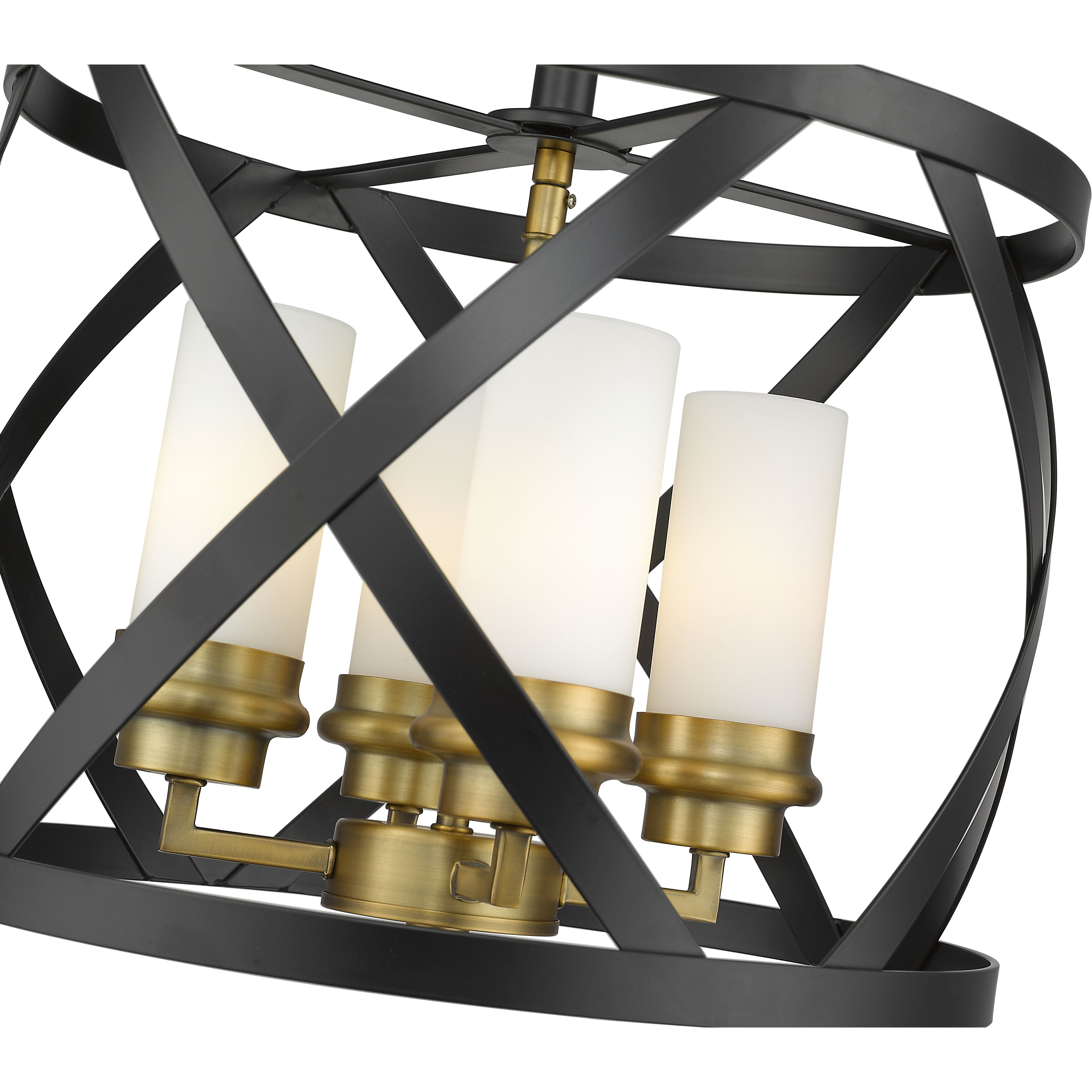 Malcalester 4 Light 15 inch Matte Black and Olde Brass Semi Flush Mount Ceiling Light