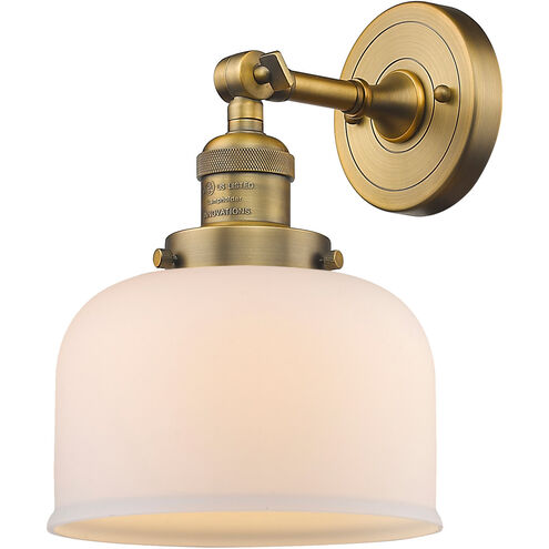 Franklin Restoration Large Bell LED 8 inch Brushed Brass Semi-Flush Mount Ceiling Light in Matte White Glass, Franklin Restoration