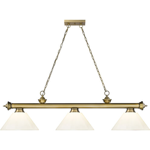 Cordon 3 Light 57.25 inch Rubbed Brass Billiard Ceiling Light in White Plastic