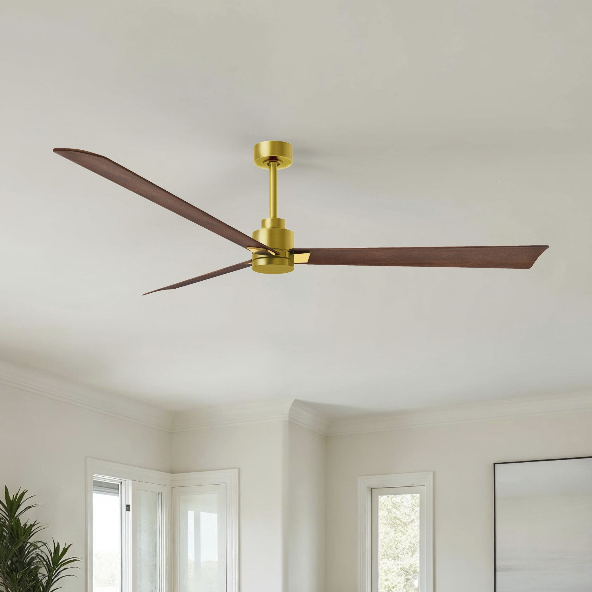 Atlas Alessandra 72 inch Brushed Brass with Walnut Tone Blades Ceiling Fan