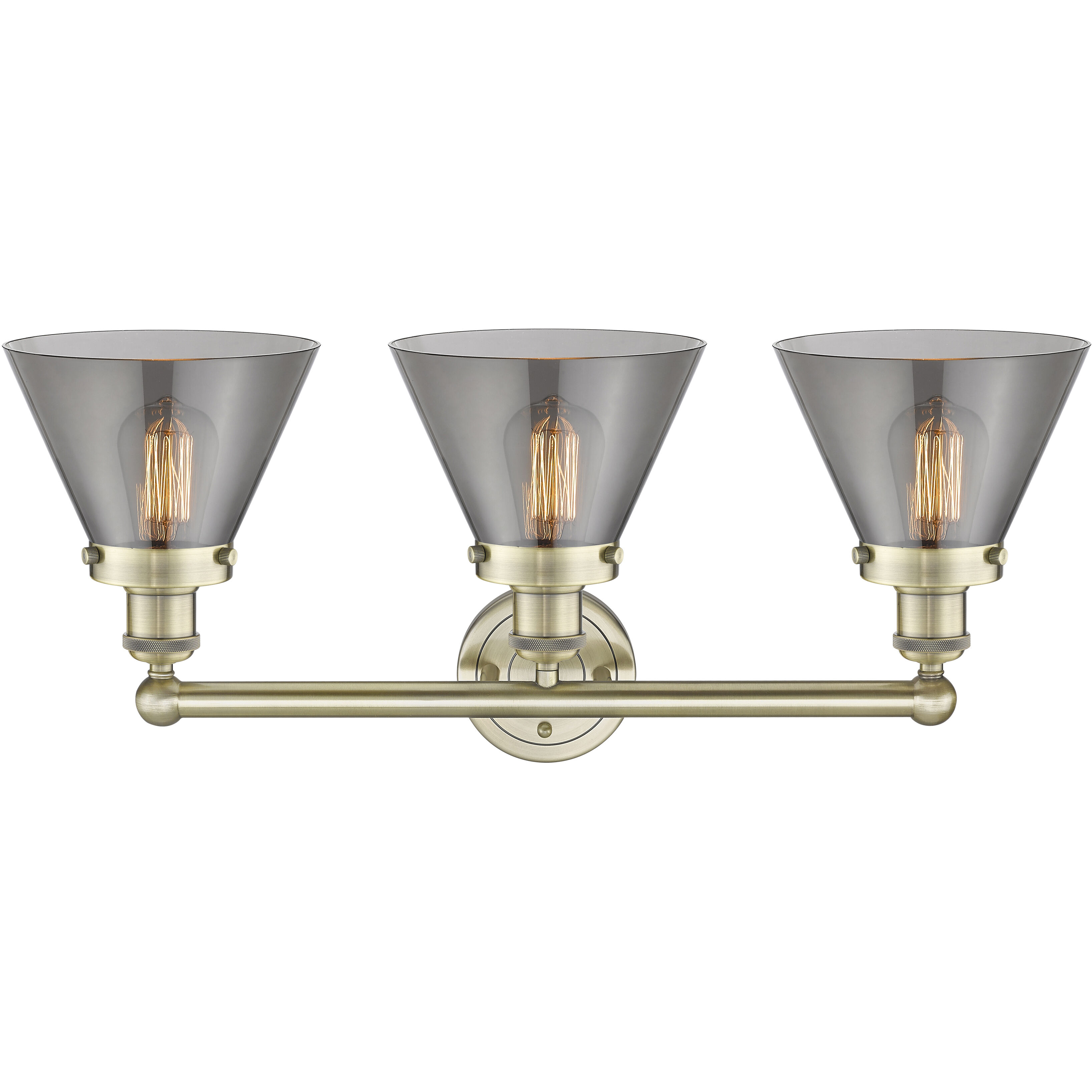 Cone 3 Light 24.5 inch Antique Brass Bath Vanity Light Wall Light in Plated Smoke