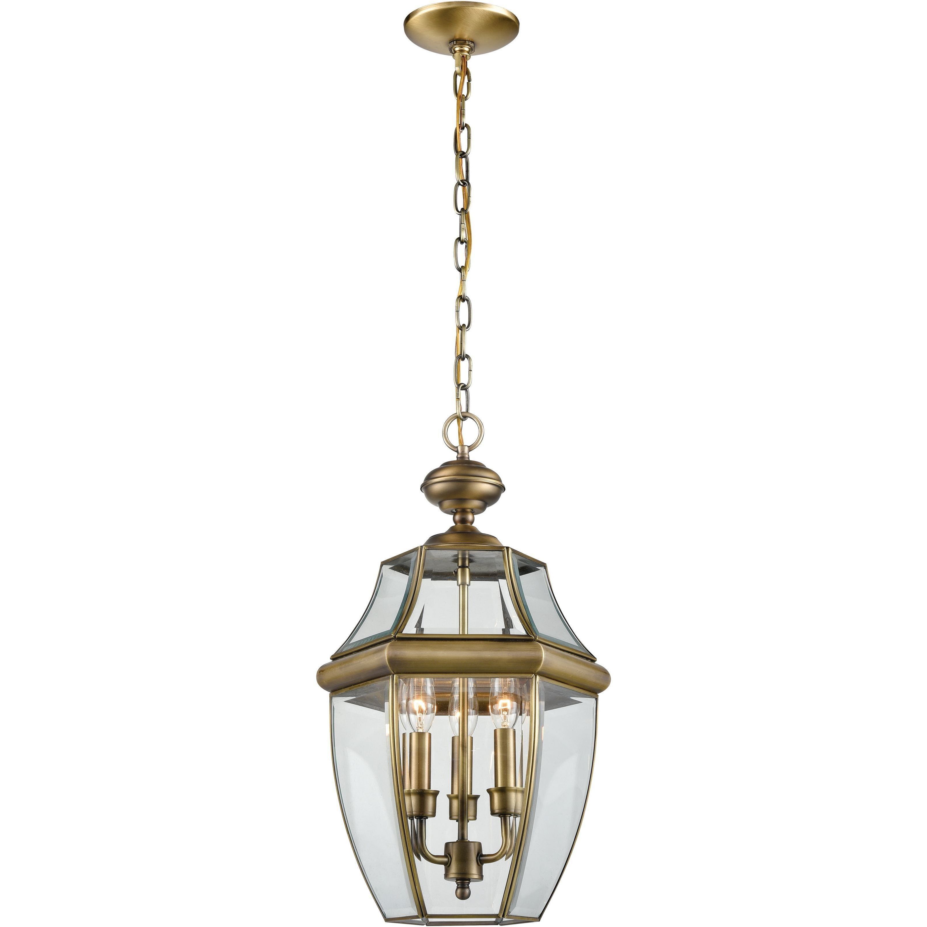 Ashford 3 Light 12 inch Antique Brass Outdoor Pendant