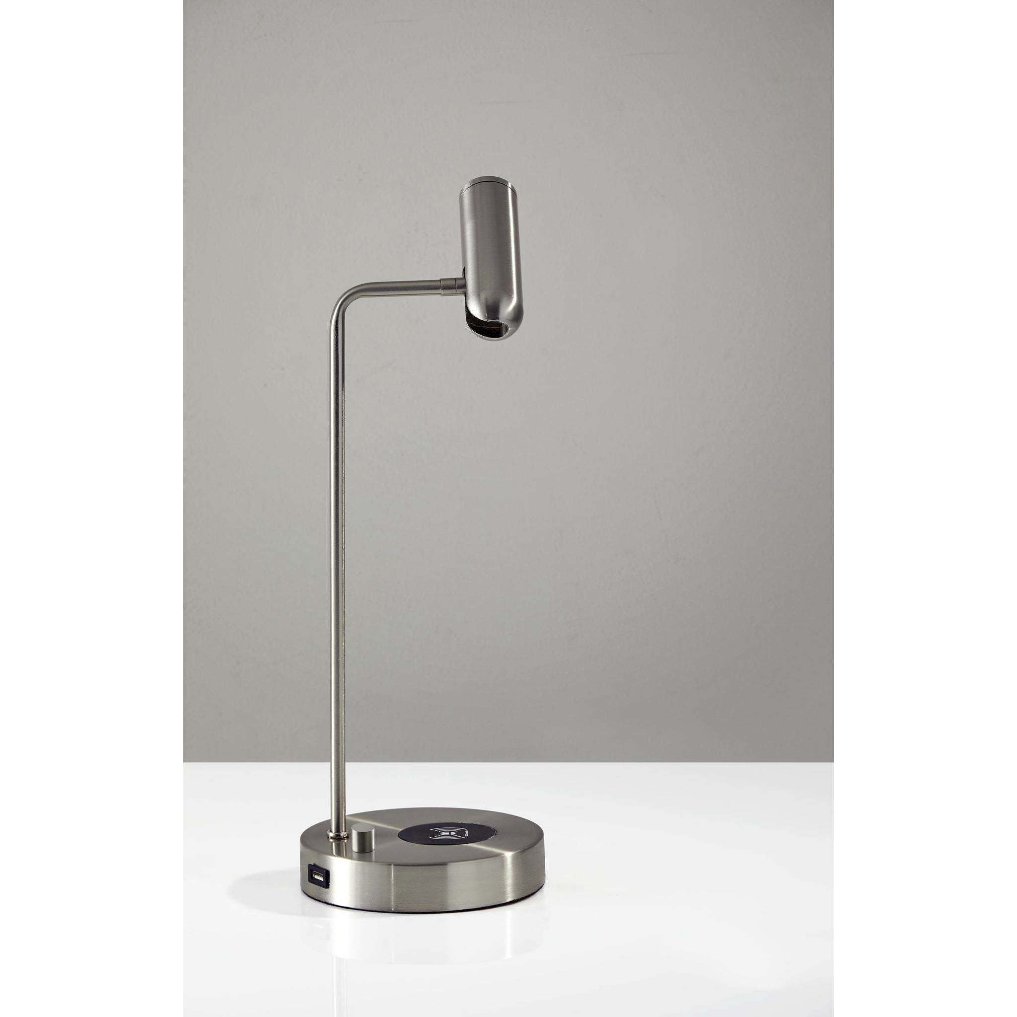 Kaye 17 inch 5.00 watt Brushed Steel Desk Lamp Portable Light, with AdessoCharge Wireless Charging Pad and USB Port
