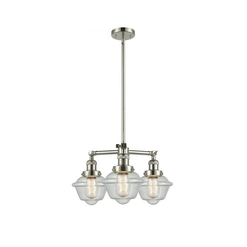 Franklin Restoration Small Oxford LED 20 inch Polished Nickel Chandelier Ceiling Light in Seedy Glass, Franklin Restoration