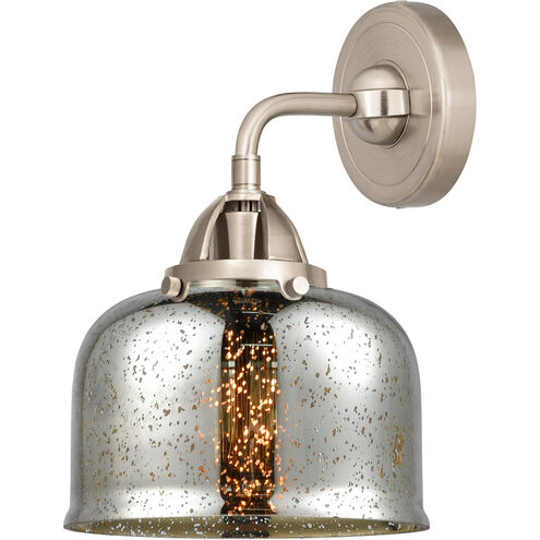 Nouveau 2 Large Bell LED 8 inch Brushed Satin Nickel Sconce Wall Light in Silver Plated Mercury Glass