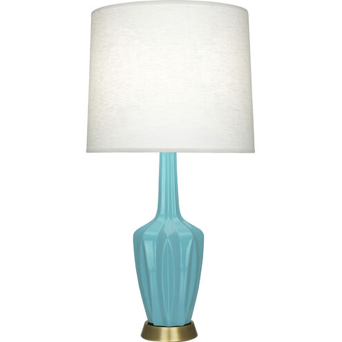 Emma 34.25 inch 150.00 watt Egg Blue Glazed Ceramic with Warm Brass Accents Table Lamp Portable Light
