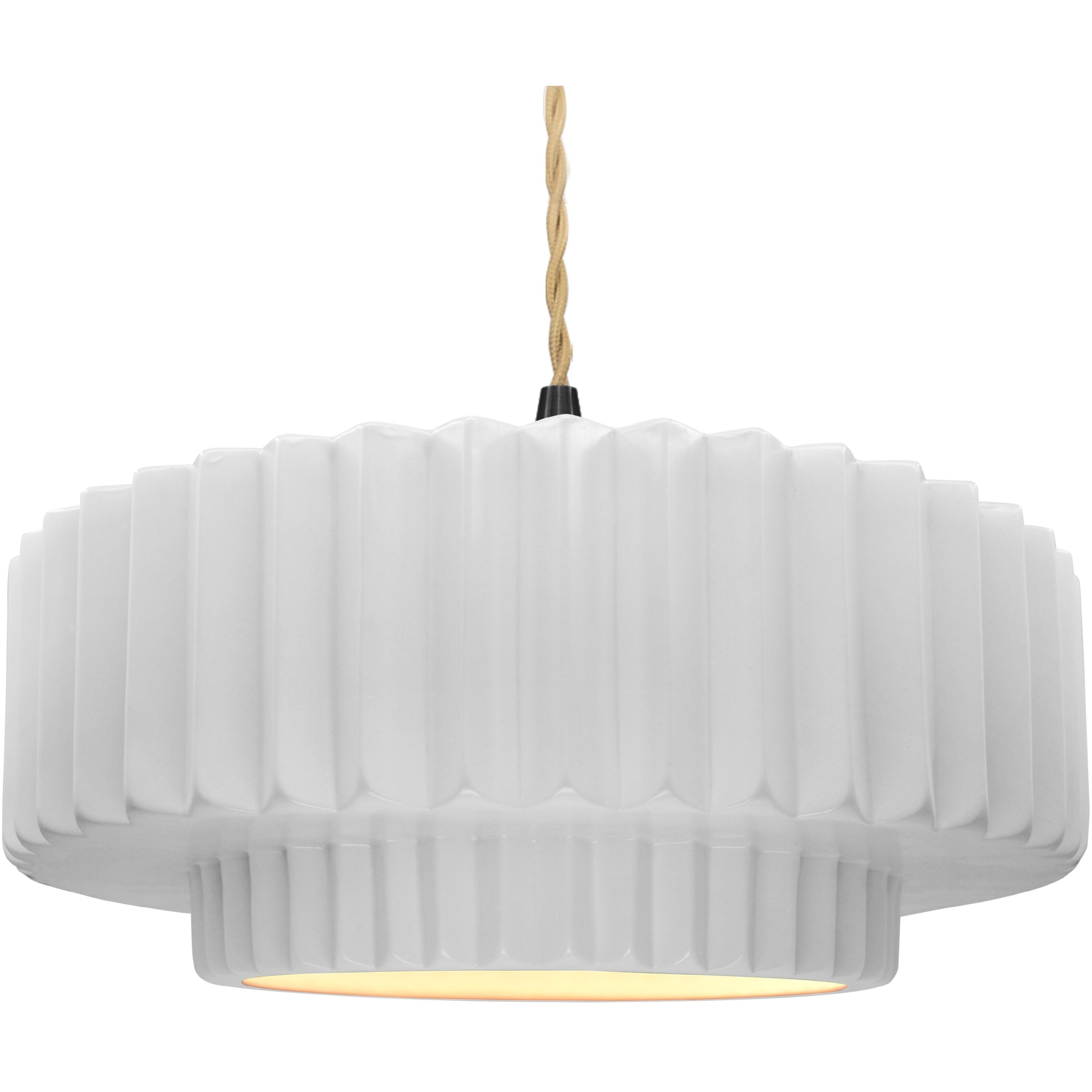 Radiance Collection - Pleated Tier Pendant Ceiling Light in Matte Black, Replaceable Bulb, Beige Twist Cord, Gloss White (outside and inside of fixture), 16.25W x 6H, Form+Finish+Function