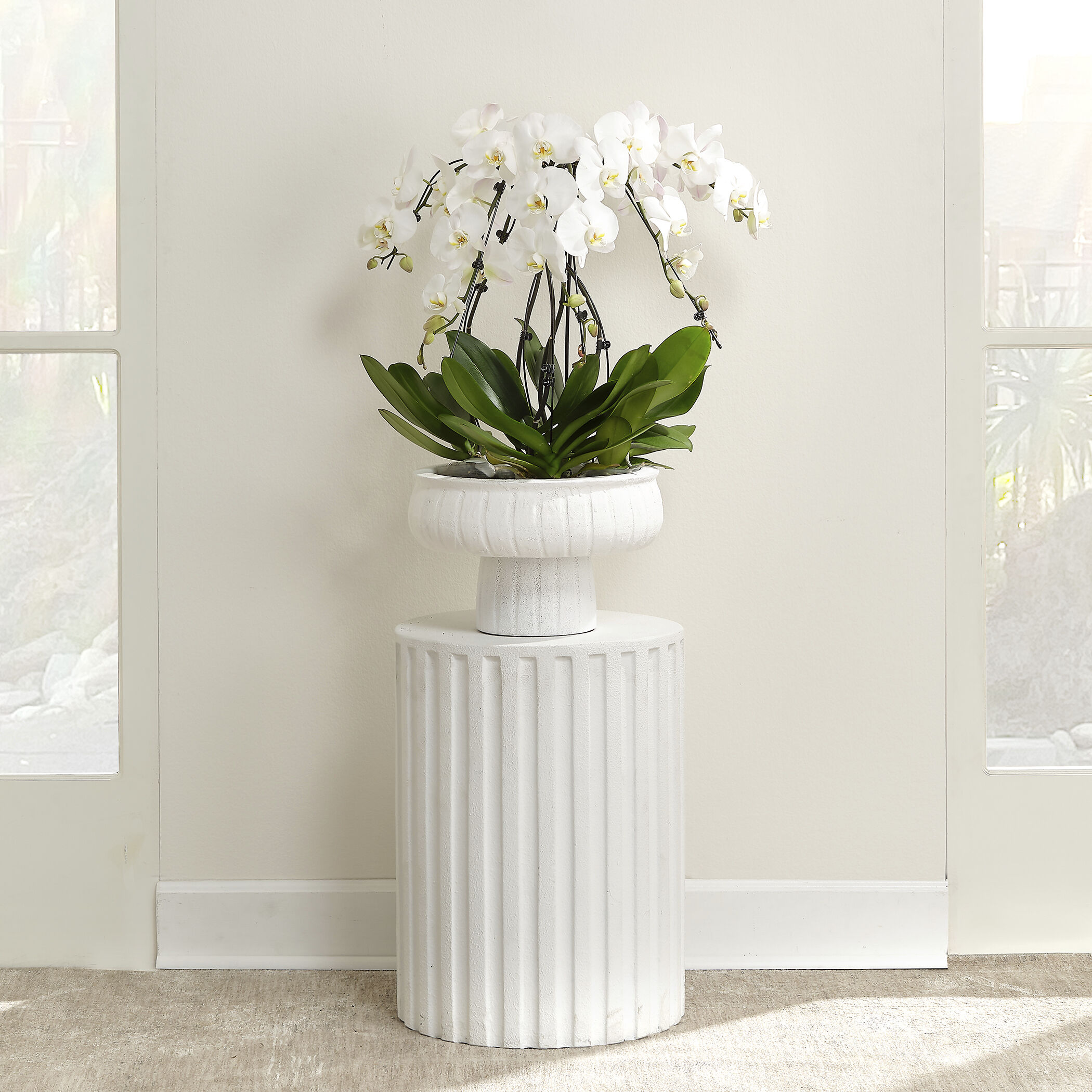 Fluted Column 22 X 16 inch White Concrete Side Table