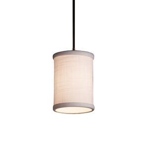 Textile 1 Light 4 inch Dark Bronze Pendant Ceiling Light in Black Cord, White, Cylinder with Flat Rim, Incandescent