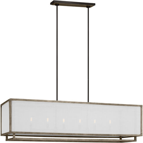 Thom Filicia Brockway 6 Light 57 inch Weathered Oak Wood Linear Chandelier Ceiling Light