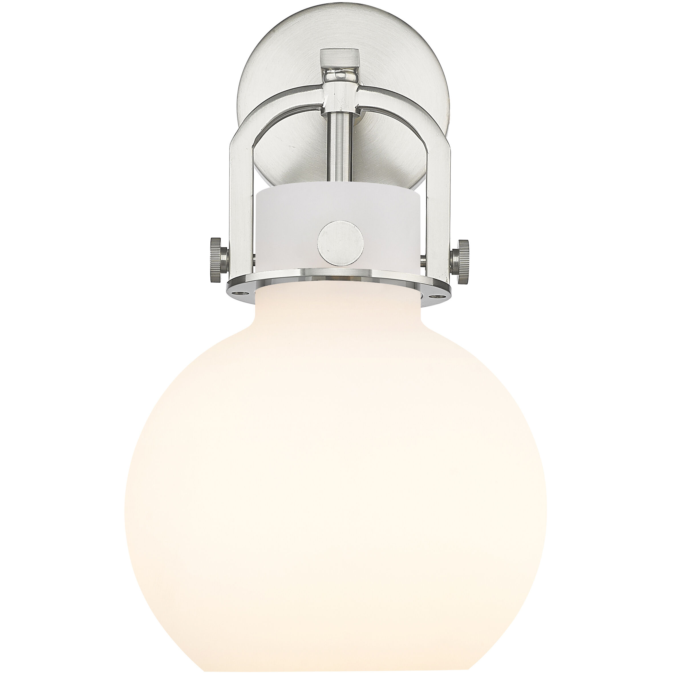Newton Sphere Sconce Wall Light in Satin Nickel, Matte White Glass