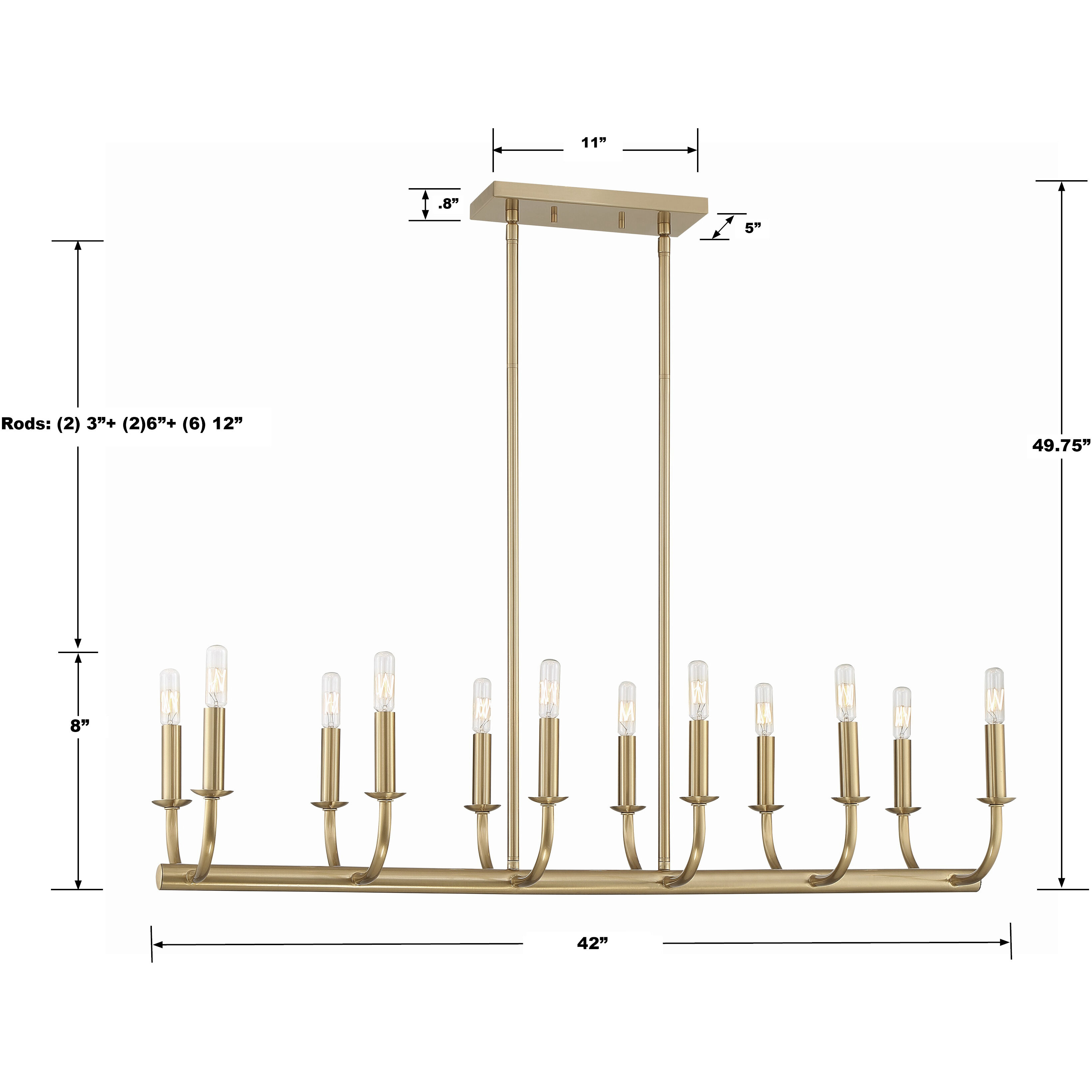 Bailey 12 Light 42 inch Aged Brass Linear Chandelier Ceiling Light