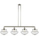 Franklin Restoration Large Oxford LED 54 inch Polished Nickel Island Light Ceiling Light in Seedy Glass, Franklin Restoration