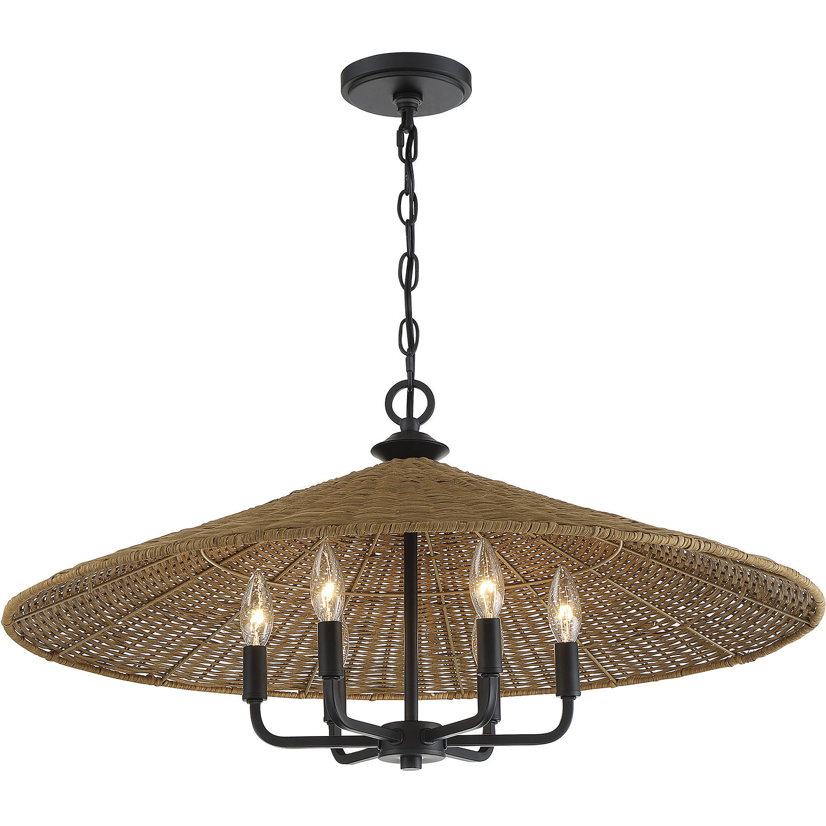 Savoy House 7 7772 6 180 Eman 6 Light 30 inch Matte Black with Dark Rattan Pendant Ceiling Light