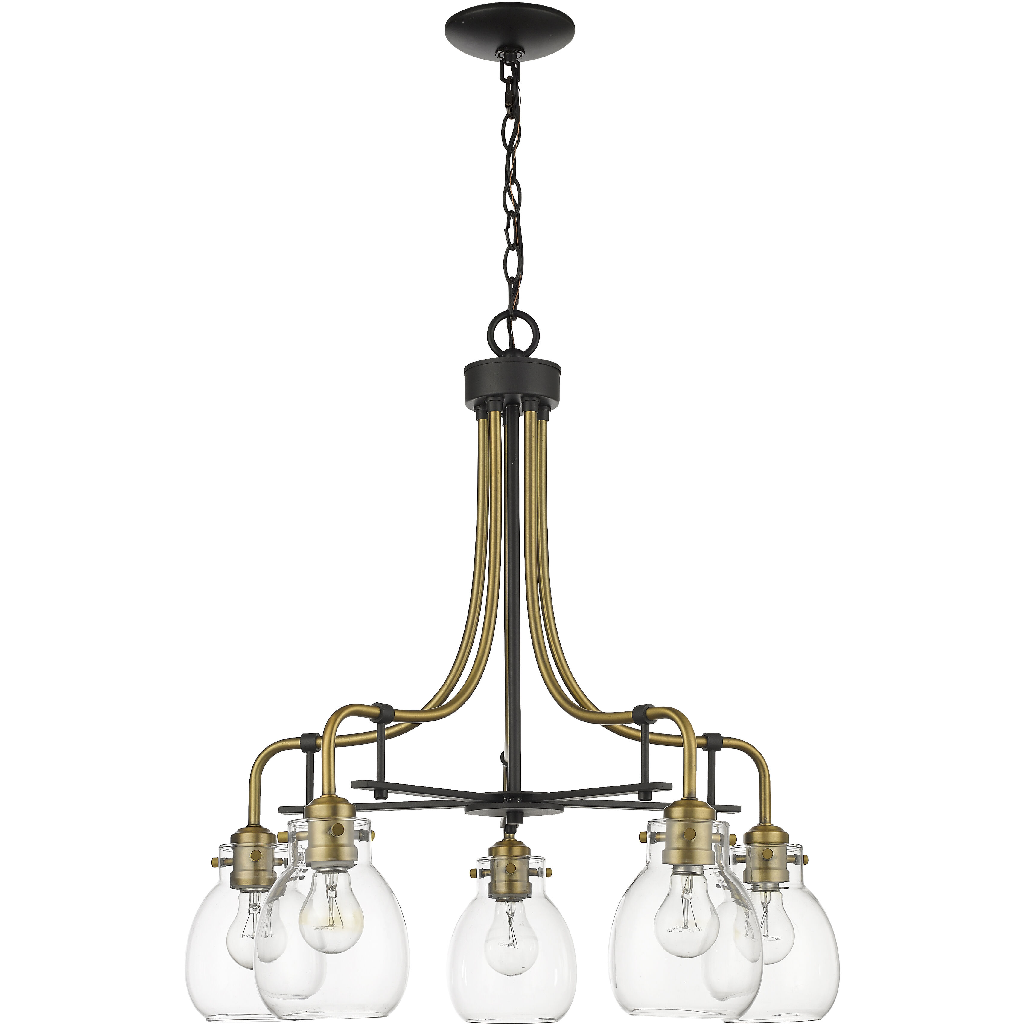 Kraken 5 Light 25 inch Matte Black and Olde Brass Chandelier Ceiling Light