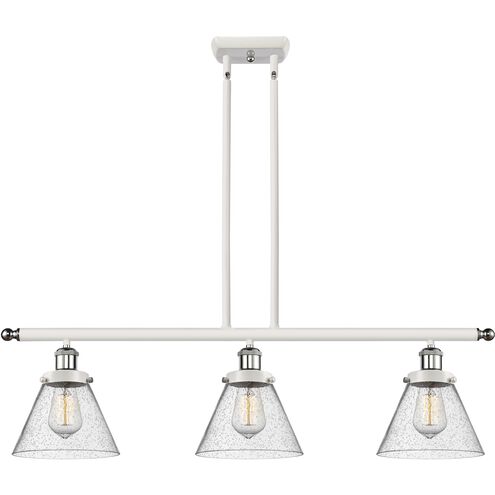 Ballston Large Cone LED 36 inch White and Polished Chrome Island Light Ceiling Light in Seedy Glass