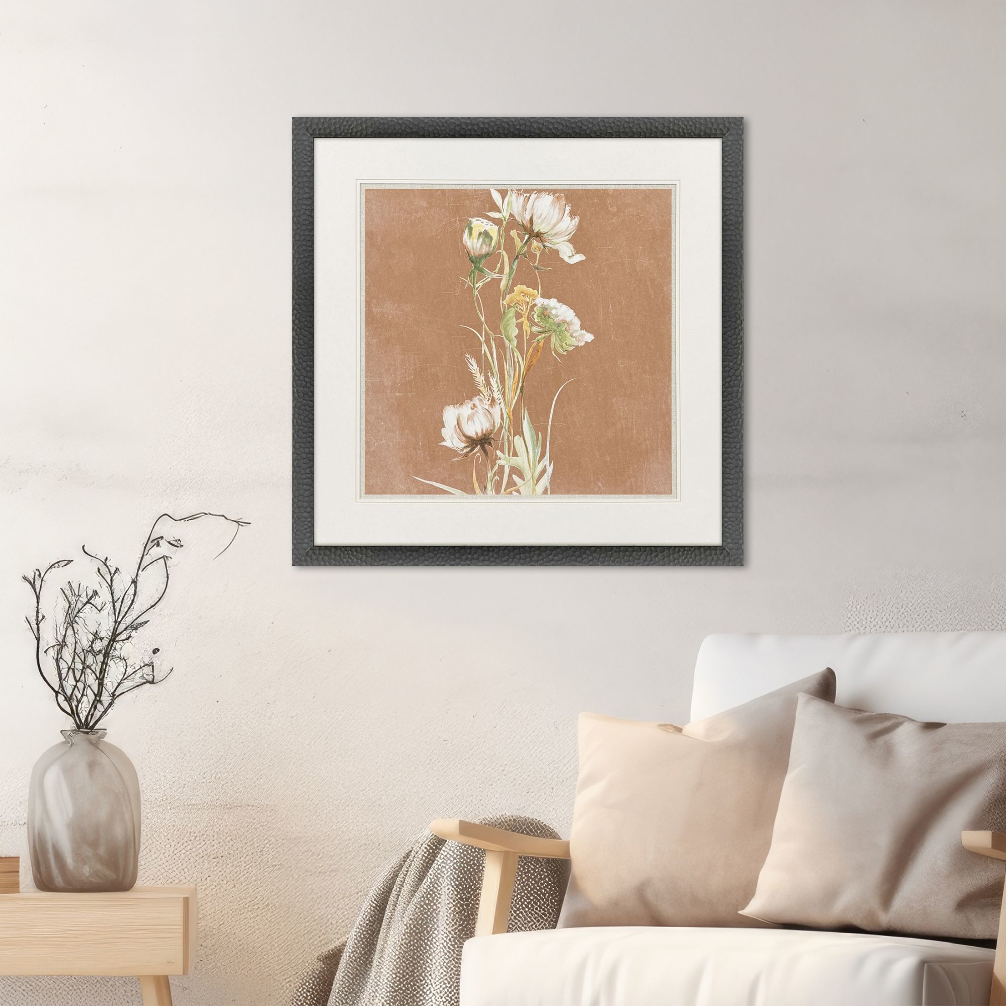 Wildflowers I, II & III White and Brown and Green and Rust Framed Art