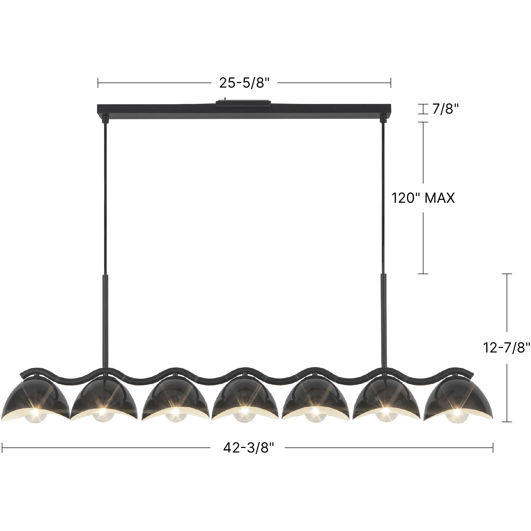 Atlas 7 Light 42.38 inch Black/Pine Green Linear Pendant Ceiling Light in Black and Pine Green