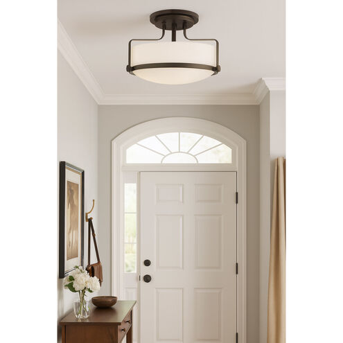 Harper 3 Light 14.5 inch Oil Rubbed Bronze Indoor Semi-Flush Mount Ceiling Light in White