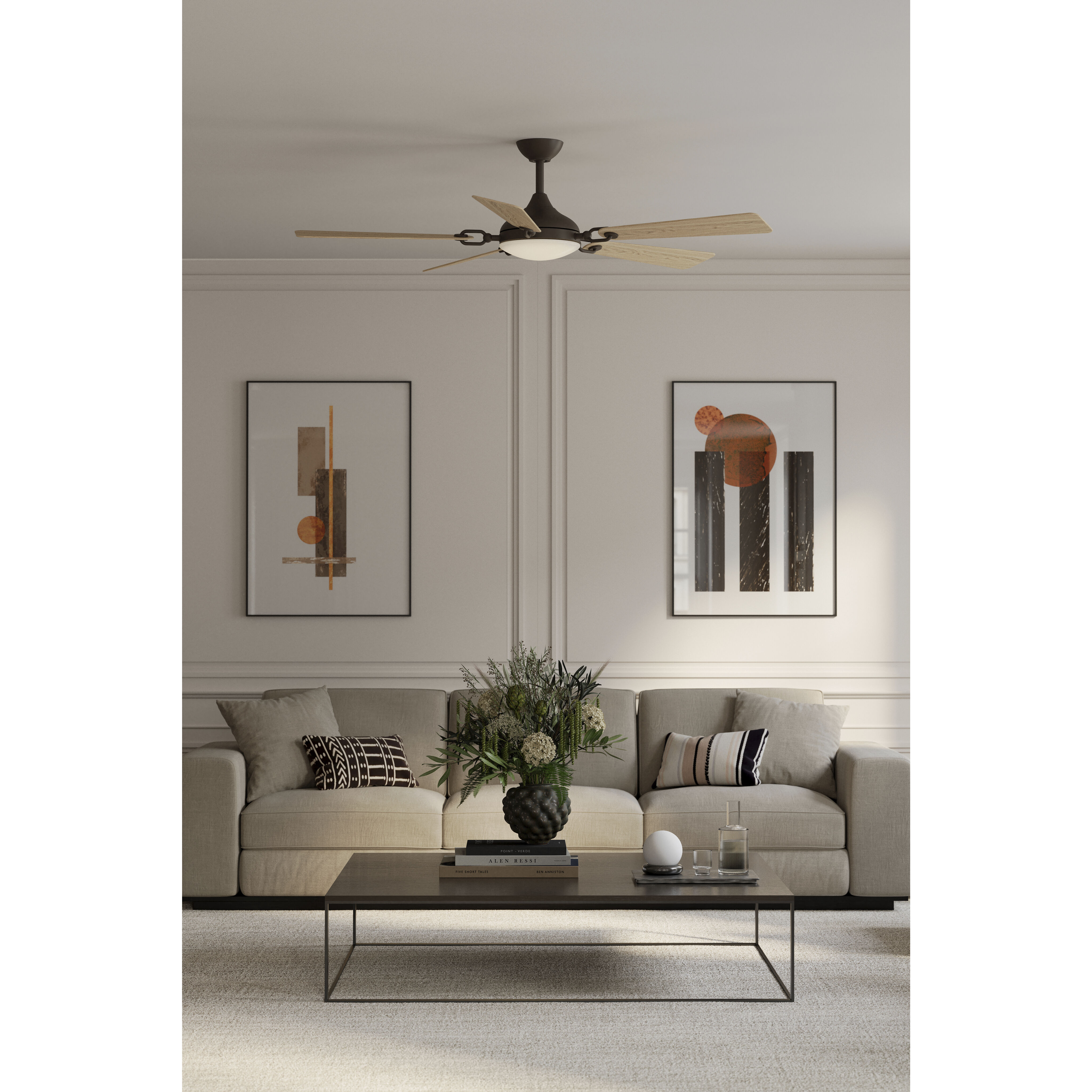 Cadena 65 inch Dark Bronze with White Oak Blades Smart Ceiling Fan