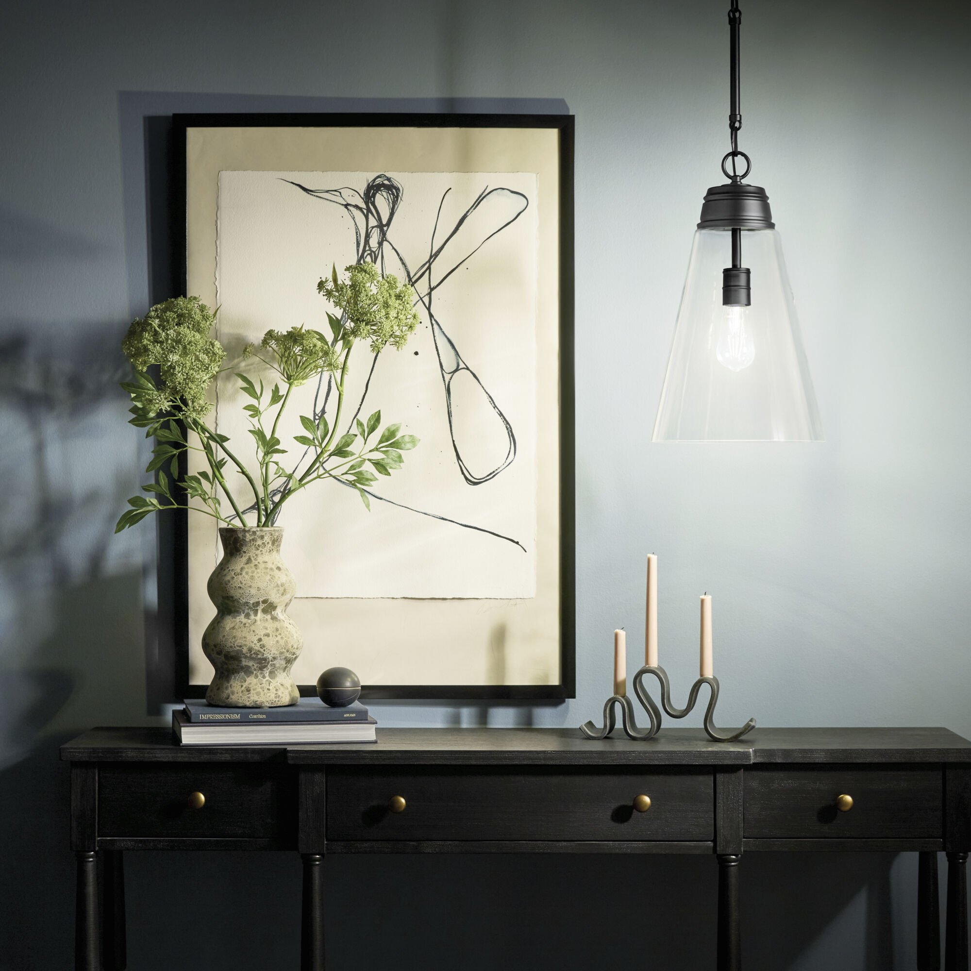 Marsailli 1 Light Black Pendant Ceiling Light in Clear, Medium