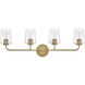 Kline 4 Light 33 inch Heritage Brass Bath Wall Light in Clear